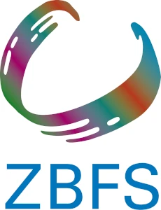 Zentrum Bayern Familie, Arbeit und Soziales Logo mit einem bunten Pinselstrich und dem Schriftzug ZBFS
